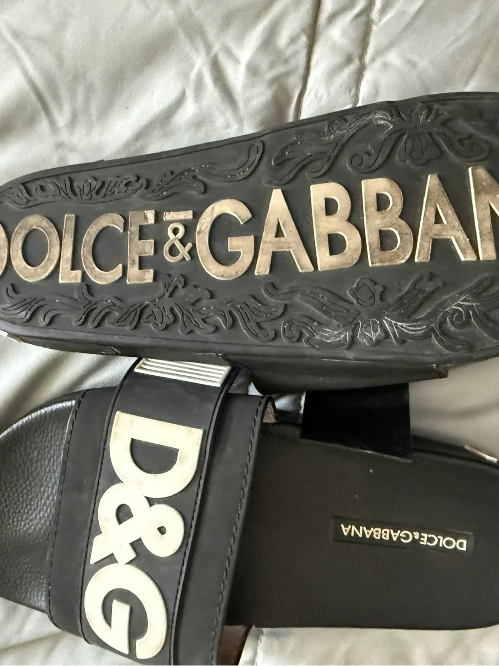 Dolce & Gabbana Black Slides with White Logo Details